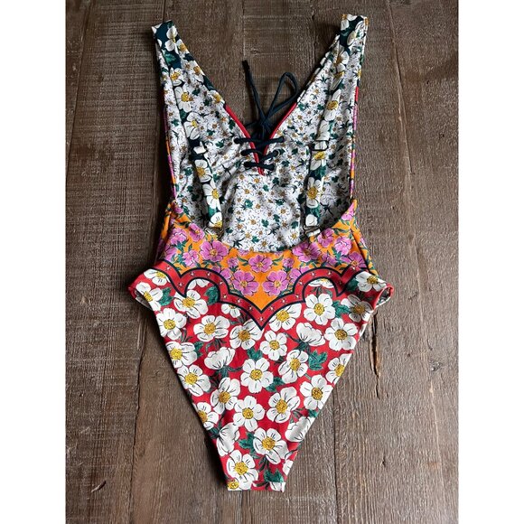 Agua Bendita Orange Priscila Nopal Lace-Up One-Piece Swimsuit size S - Picture 6 of 8